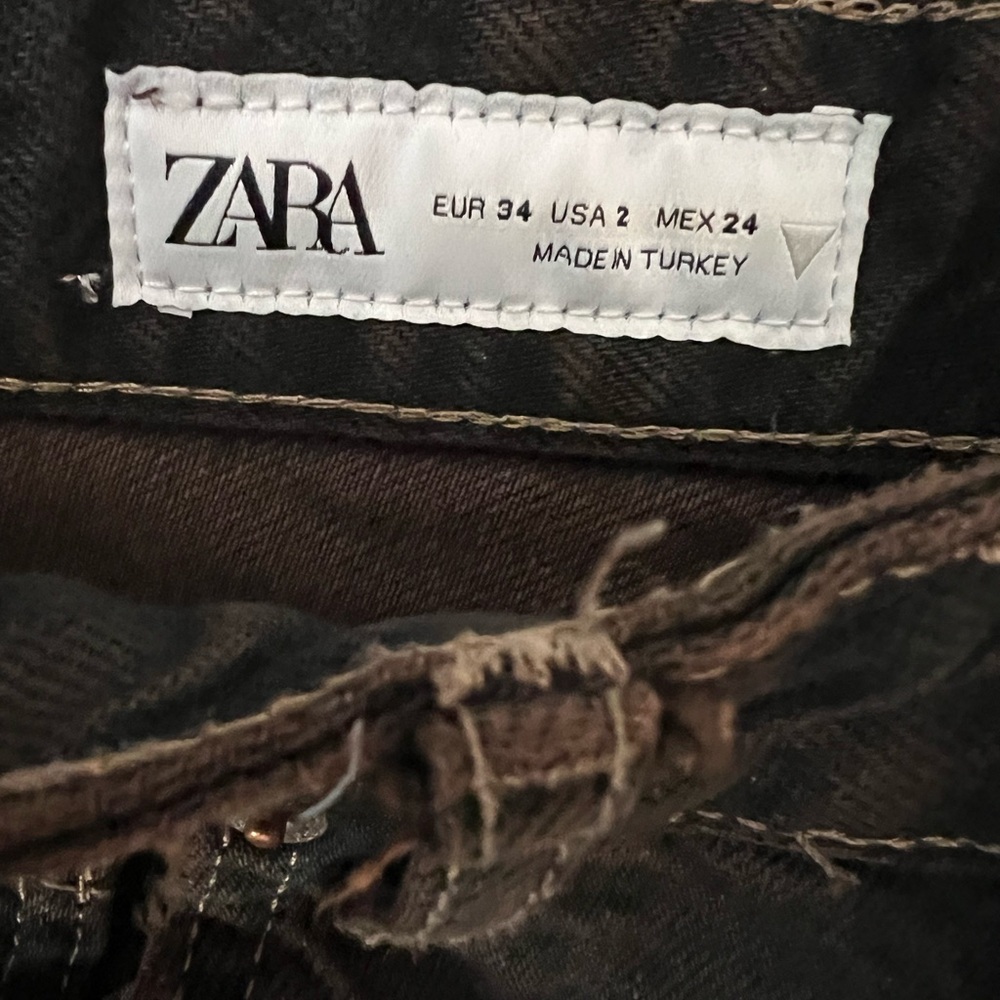 Zara Chocolate Brown High Rise Raw Hem Jeans Size 2 - Picture 3 of 4